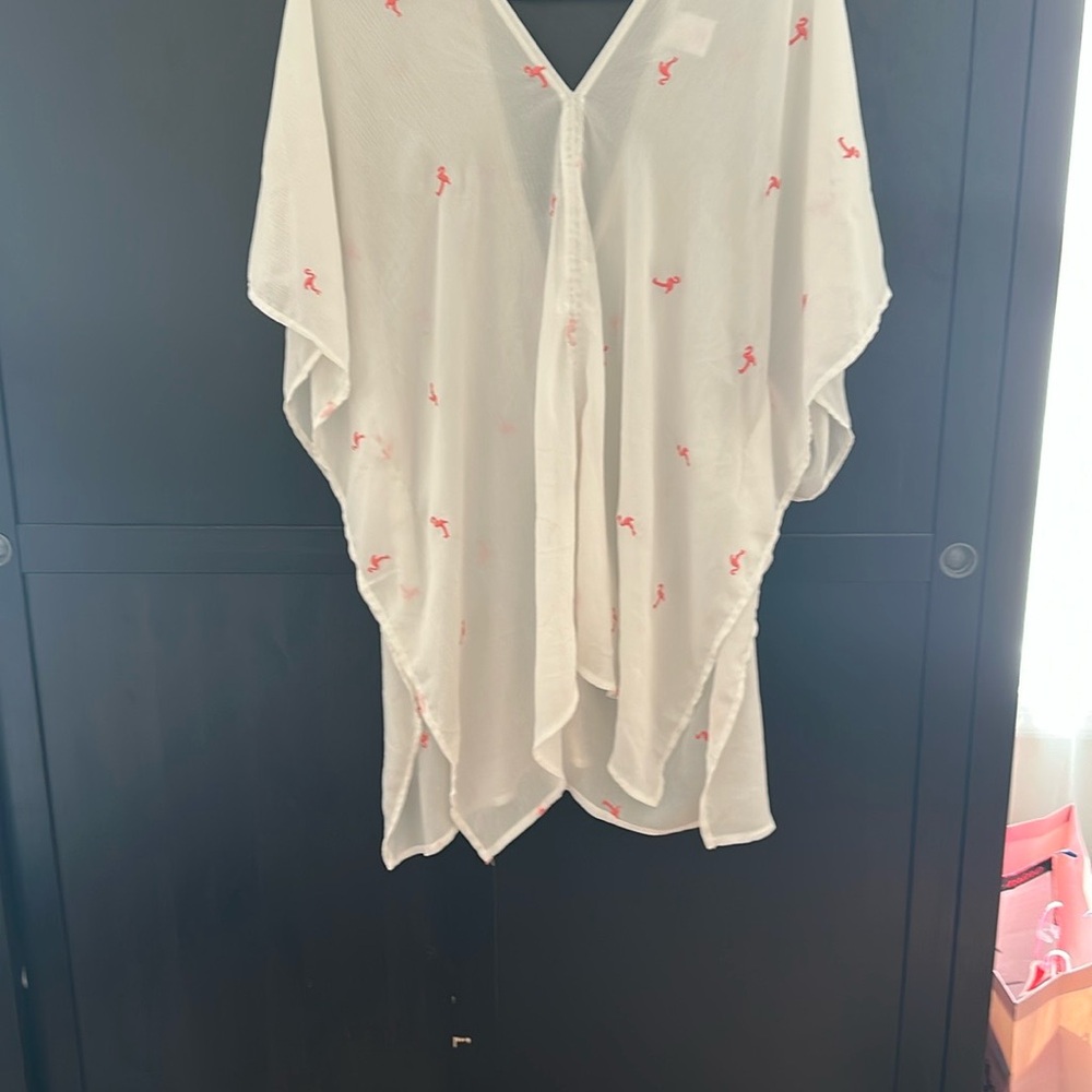 Xhilaration white & embroidered flamingos Swim Coverup Sheer Lightweight Design